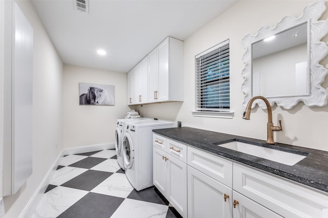 6702 Rolling Vista Dr, Dallas, TX 75248 - laundry area with cabinet space, washer and dryer, baseboards, and recessed lighting