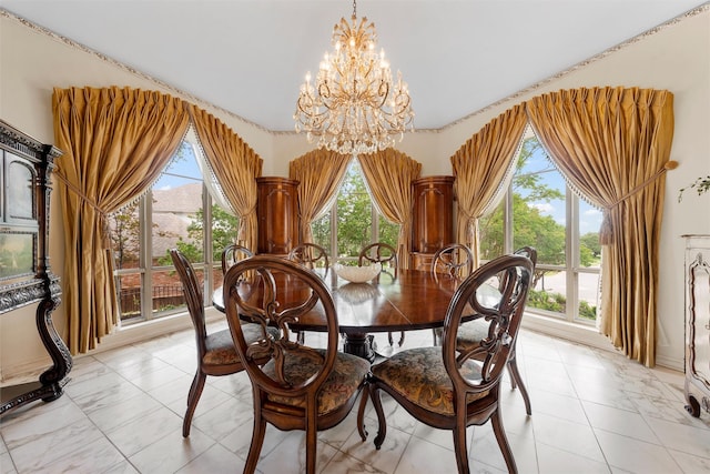 3012 Wood Lake Dr, Waco, TX 76710 - dining area with a chandelier, healthy amount of natural light, and light marble finish floors
