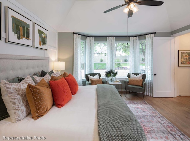 8413 Peach St, Justin, TX 76247 - bedroom featuring lofted ceiling, wood finished floors, and ceiling fan