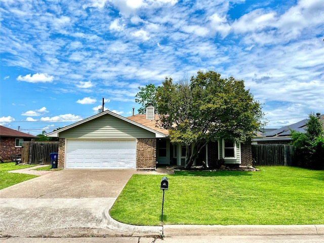 617 Reed St, Roanoke, TX 76262 - view of front of home with a garage, driveway, brick siding, and a chimney