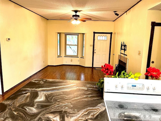 617 Reed St, Roanoke, TX 76262 - foyer entrance featuring hardwood / wood-style floors, ceiling fan, a textured ceiling, and baseboards