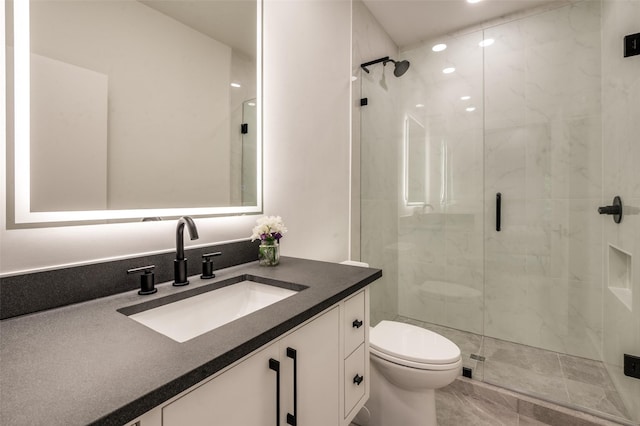 6075 Jordan Way, Frisco, TX 75034 - full bath featuring toilet, a shower stall, vanity, and marble finish floors