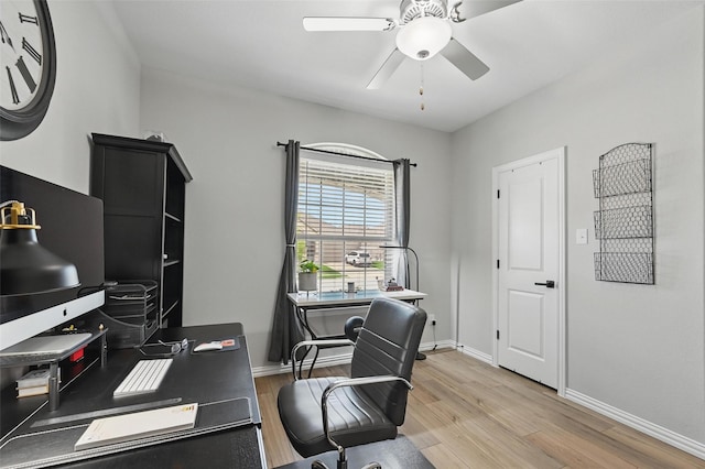 1229 Sequoia Ln, Princeton, TX 75407 - home office featuring light wood-style flooring, a ceiling fan, and baseboards