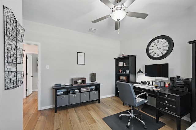 1229 Sequoia Ln, Princeton, TX 75407 - office area with wood finished floors, baseboards, and a ceiling fan