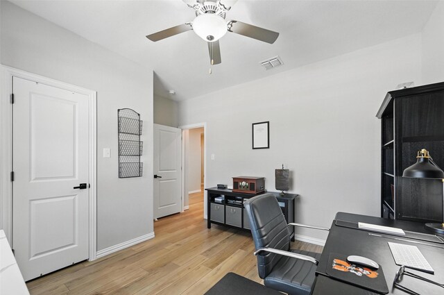 1229 Sequoia Ln, Princeton, TX 75407 - office area featuring light wood-type flooring, baseboards, and a ceiling fan