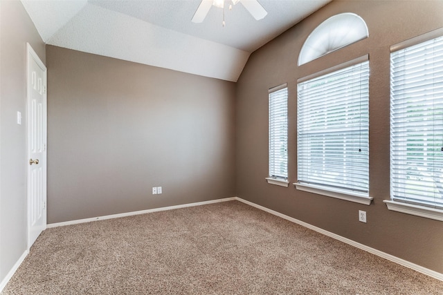 2206 Virginia Ln, Haslet, TX 76052 - empty room featuring a ceiling fan, carpet floors, healthy amount of natural light, and lofted ceiling