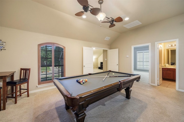 7811 Keith Ln, Sachse, TX 75048 - recreation room with light colored carpet, plenty of natural light, vaulted ceiling, and billiards