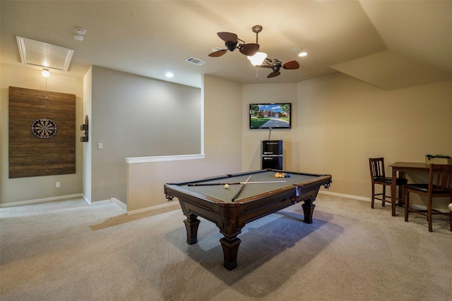 7811 Keith Ln, Sachse, TX 75048 - playroom featuring light carpet, baseboards, a ceiling fan, billiards, and recessed lighting