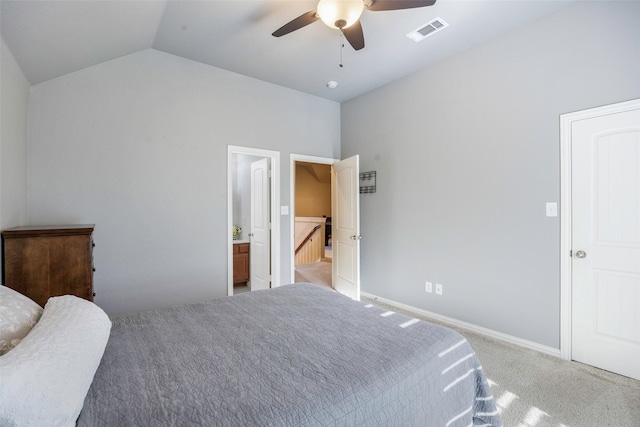7811 Keith Ln, Sachse, TX 75048 - bedroom with vaulted ceiling, ceiling fan, carpet, connected bathroom, and baseboards