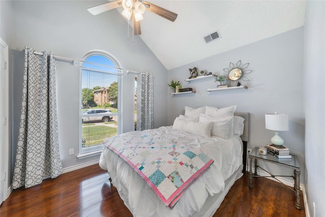 11505 Canoe Rd, Frisco, TX 75035 - bedroom featuring lofted ceiling, multiple windows, wood finished floors, ceiling fan, and baseboards