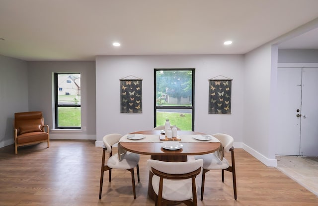 6519 Club Wood, Dallas, TX 75237 - dining area with light wood-style flooring, baseboards, plenty of natural light, and recessed lighting
