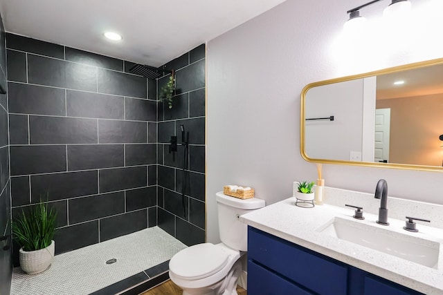 6519 Club Wood, Dallas, TX 75237 - full bath with toilet, vanity, a tile shower, and recessed lighting