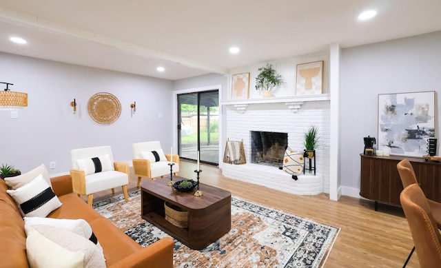 6519 Club Wood, Dallas, TX 75237 - living area featuring light wood finished floors, recessed lighting, a fireplace, and baseboards
