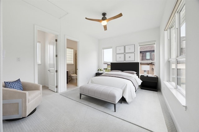3705 Melville Cir, Flower Mound, TX 75022 - bedroom with attic access, carpet flooring, a ceiling fan, and ensuite bathroom