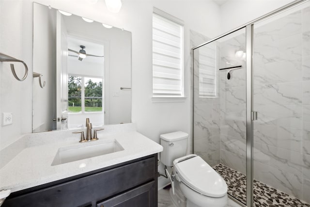 3705 Melville Cir, Flower Mound, TX 75022 - bathroom with a marble finish shower, vanity, and toilet
