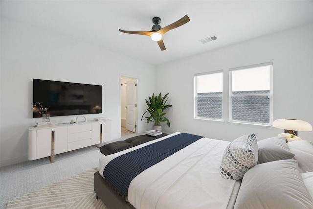 3705 Melville Cir, Flower Mound, TX 75022 - bedroom with light carpet, a ceiling fan, and baseboards
