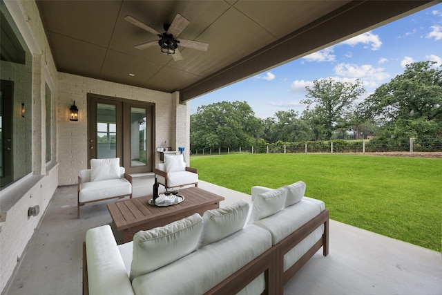 3705 Melville Cir, Flower Mound, TX 75022 - view of patio with outdoor lounge area and ceiling fan