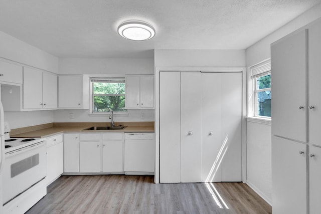 118 Dogwood Trl, Gun Barrel City, TX 75156 - kitchen featuring white appliances, a sink, light wood-type flooring, healthy amount of natural light, and a textured ceiling