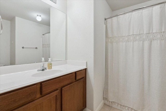 183 Dodge City Trl, Newark, TX 76071 - full bathroom with vanity, tile patterned flooring, and a shower with curtain
