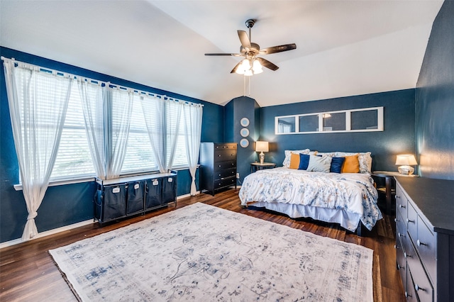 1405 Cardinal Way, Aubrey, TX 76227 - bedroom with vaulted ceiling, wood finished floors, ceiling fan, and baseboards