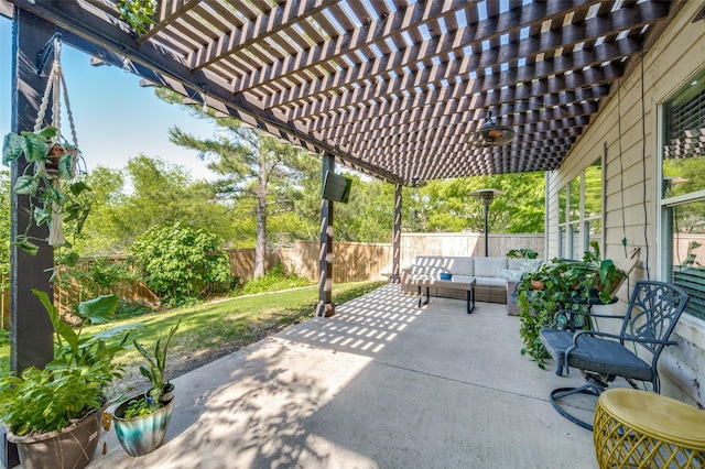 1405 Cardinal Way, Aubrey, TX 76227 - fenced backyard with an outdoor hangout area, a pergola, and a patio