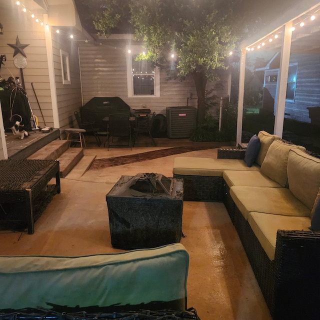 3622 Falls Dr, Dallas, TX 75211 - view of patio with an outdoor living space with a fire pit, central AC, and a grill