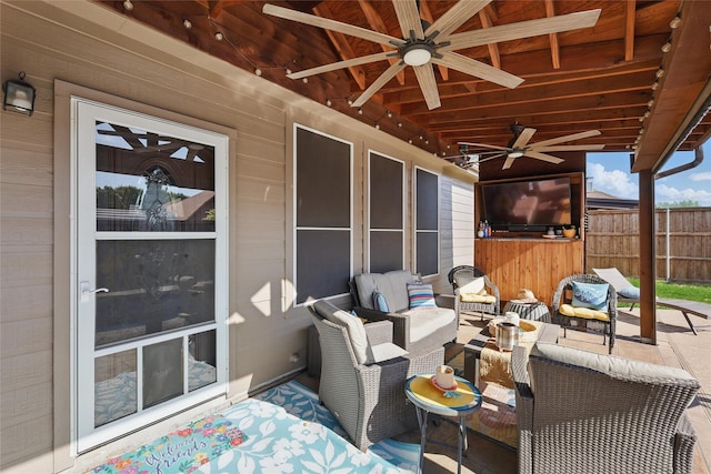 7113 Sundance Ln, Fort Worth, TX 76179 - view of patio / terrace featuring ceiling fan and an outdoor living space