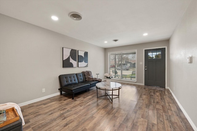 14053 Stardust Ln, Farmers Branch, TX 75234 - living room featuring wood finished floors, baseboards, and recessed lighting
