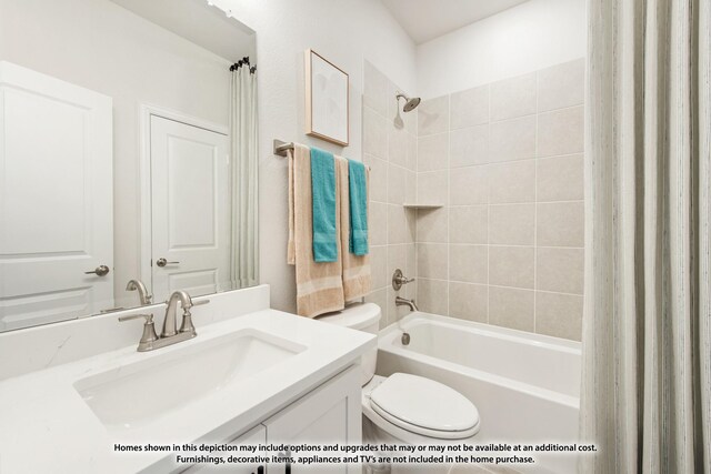 12709 Cactus Ct, Godley, TX 76044 - full bathroom featuring shower / bath combo with shower curtain, vanity, and toilet