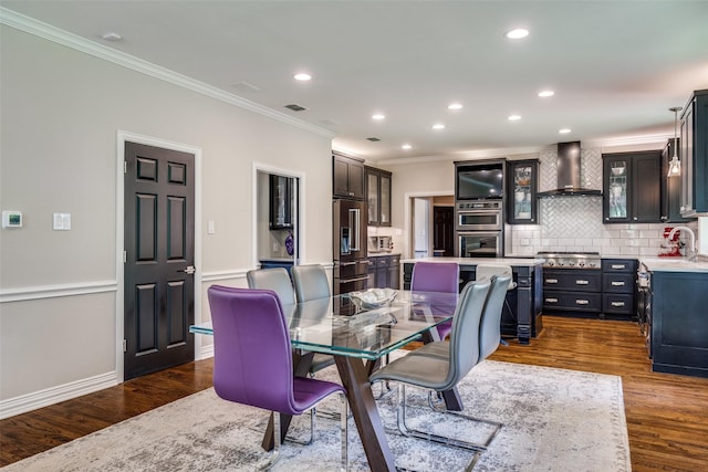 6801 Fm 2709, Athens, TX 75752 - dining area featuring crown molding, recessed lighting, dark wood-type flooring, and baseboards