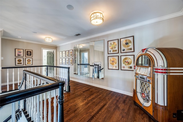 6801 Fm 2709, Athens, TX 75752 - hallway featuring an upstairs landing, wood finished floors, crown molding, and baseboards