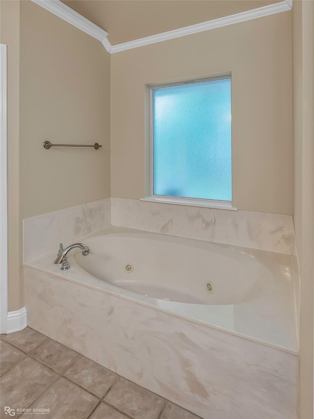 444 Grand Oaks Dr, Shreveport, LA 71106 - full bathroom featuring ornamental molding, tile patterned floors, and a tub with jets