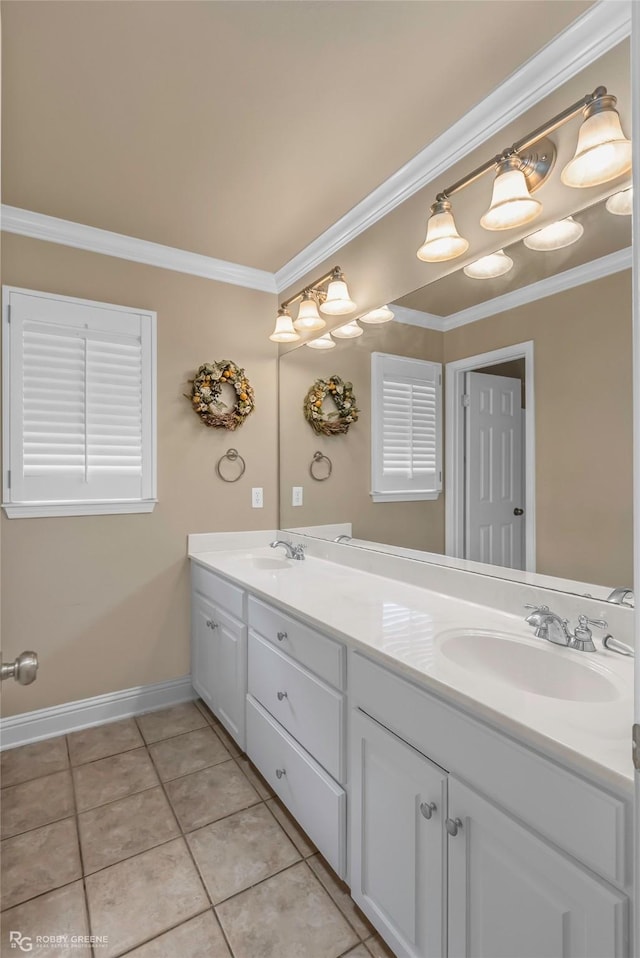 444 Grand Oaks Dr, Shreveport, LA 71106 - full bathroom featuring double vanity, tile patterned floors, baseboards, and crown molding