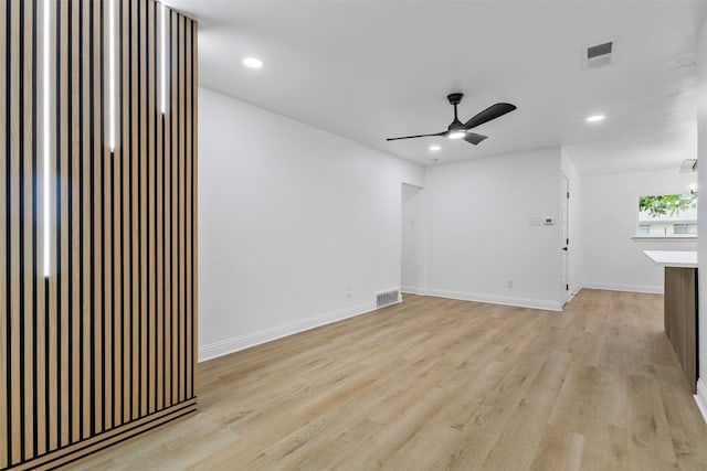 614 Edgedale, Dallas, TX 75232 - unfurnished room with light wood-type flooring, ceiling fan, recessed lighting, and baseboards
