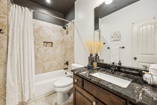 2405 La Costa Dr, Rowlett, TX 75088 - full bathroom featuring vanity, toilet, and shower / tub combo with curtain