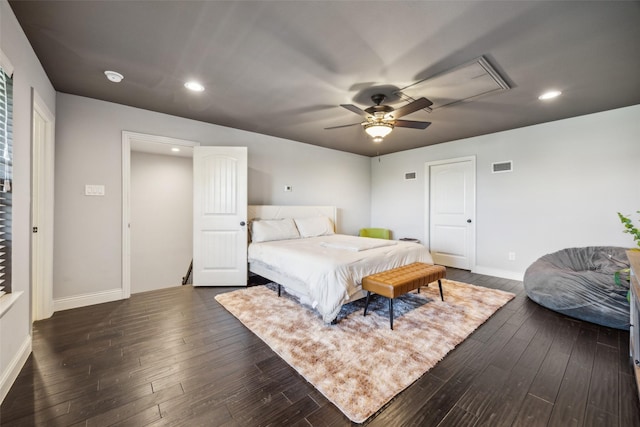 2405 La Costa Dr, Rowlett, TX 75088 - bedroom with dark wood-type flooring, baseboards, recessed lighting, and ceiling fan