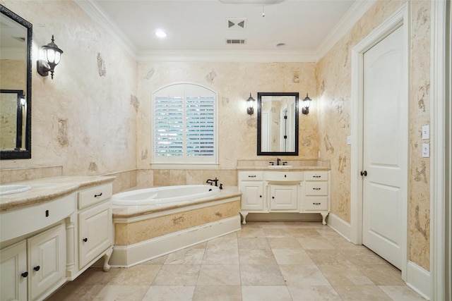 304 Van Oaks Dr, Colleyville, TX 76034 - full bath featuring crown molding, a bath, and two vanities