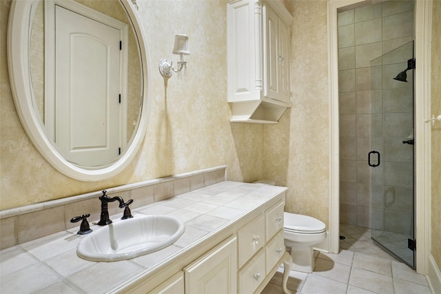 304 Van Oaks Dr, Colleyville, TX 76034 - bathroom with vanity, a shower stall, tile patterned flooring, and toilet
