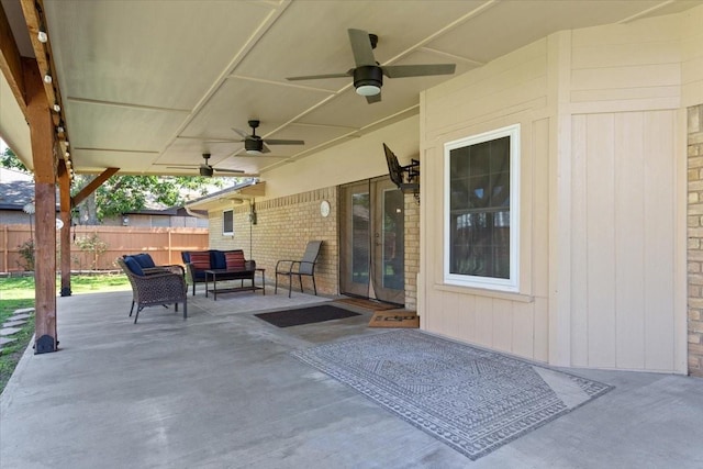 109 S Patricia St, Waco, TX 76705 - view of patio / terrace featuring a ceiling fan, french doors, and an outdoor hangout area