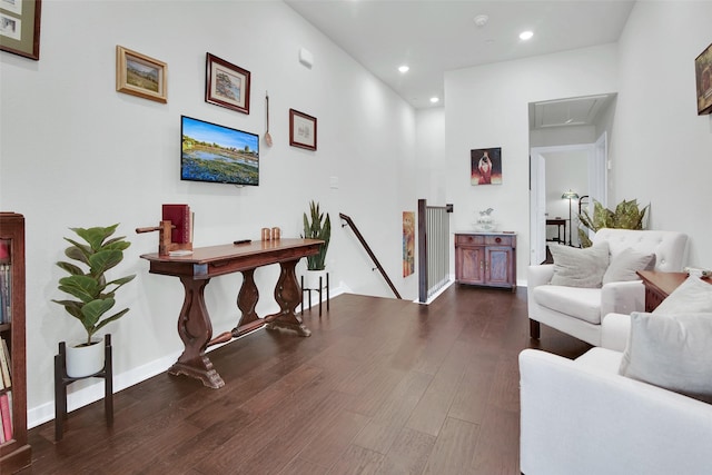 3736 Queen Rd, Sherman, TX 75090 - living room with attic access, recessed lighting, wood finished floors, and baseboards