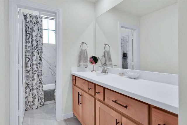 3736 Queen Rd, Sherman, TX 75090 - full bath featuring vanity, tile patterned flooring, shower / bath combo with shower curtain, and baseboards
