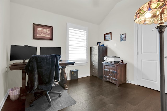 3736 Queen Rd, Sherman, TX 75090 - office with lofted ceiling, baseboards, and dark wood finished floors