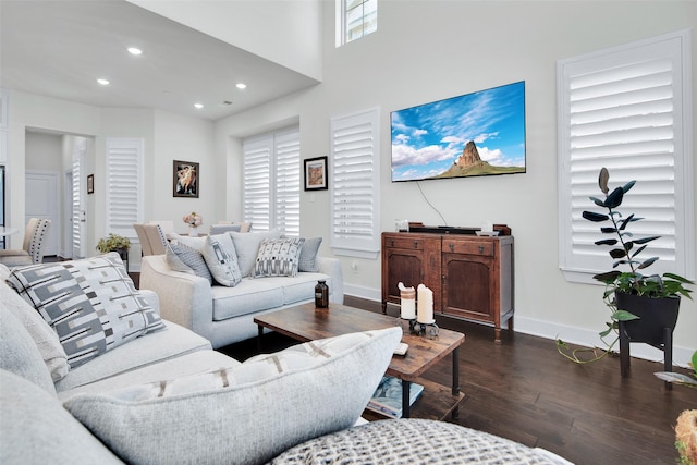 3736 Queen Rd, Sherman, TX 75090 - living area with dark wood-type flooring, baseboards, and recessed lighting