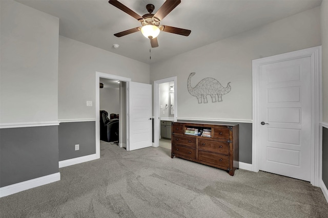 2800 Carrington Dr, Mansfield, TX 76063 - carpeted bedroom featuring baseboards, ensuite bath, and a ceiling fan