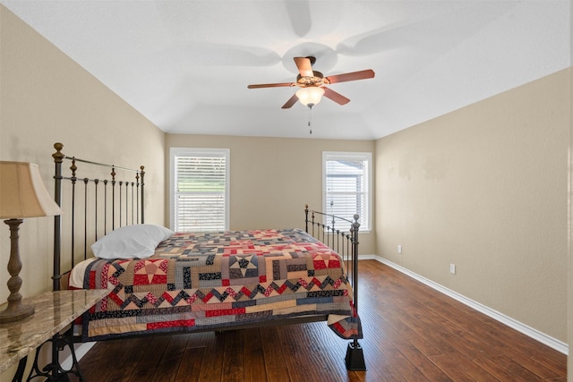 235 Carriage Dr, Willow Park, TX 76087 - bedroom with hardwood / wood-style flooring, baseboards, a ceiling fan, and lofted ceiling