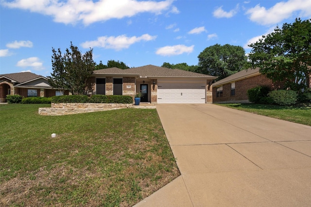 235 Carriage Dr, Willow Park, TX 76087 - ranch-style home with a garage, concrete driveway, brick siding, and a front lawn