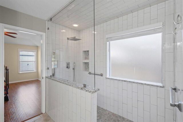235 Carriage Dr, Willow Park, TX 76087 - full bathroom featuring a walk in shower and a ceiling fan