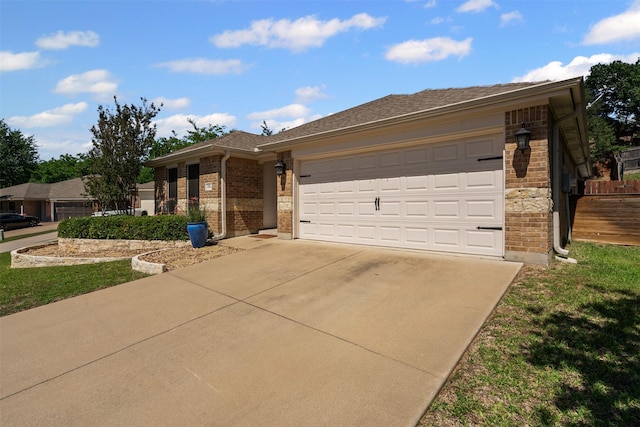 235 Carriage Dr, Willow Park, TX 76087 - ranch-style home with brick siding, concrete driveway, an attached garage, and a shingled roof