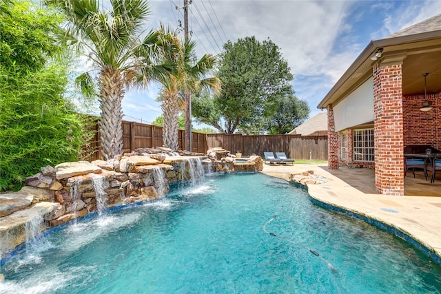 3401 Beckingham Ct, Flower Mound, TX 75022 - view of pool with a fenced backyard, a patio, ceiling fan, and grilling area