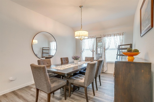 6100 True Vine Rd, Fort Worth, TX 76123 - dining room with light wood-style floors, a chandelier, baseboards, and vaulted ceiling